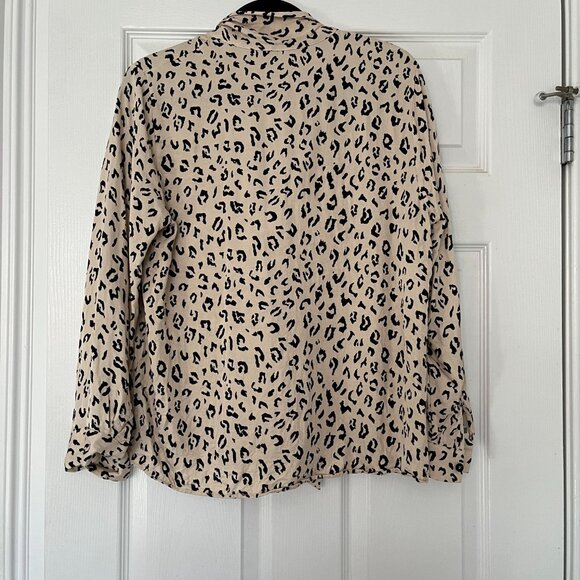 ZARA Oversized Leopard Animal Print Satin Tie Neck Blouse Top Shirt Sz M - Picture 3 of 10